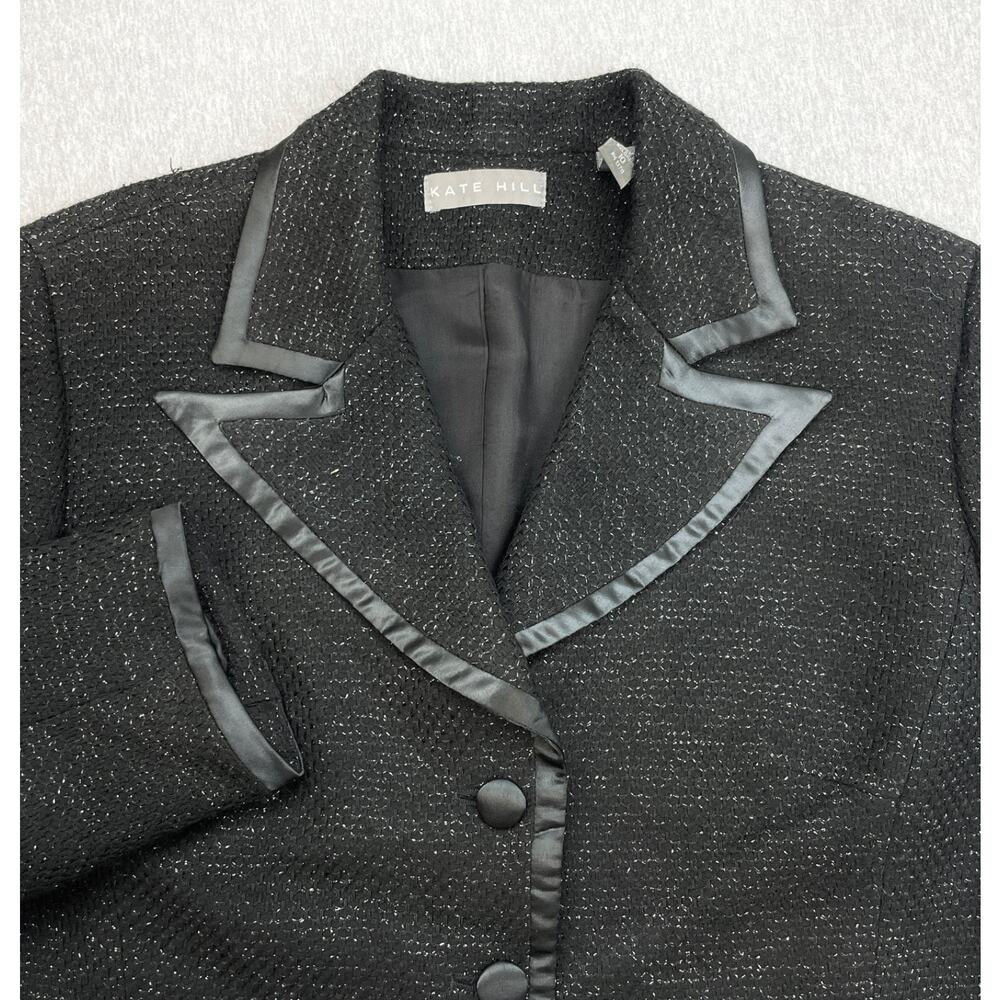 Kate Hill Blazer Womens 10 Black Stretch 3-Button Lined Jacket